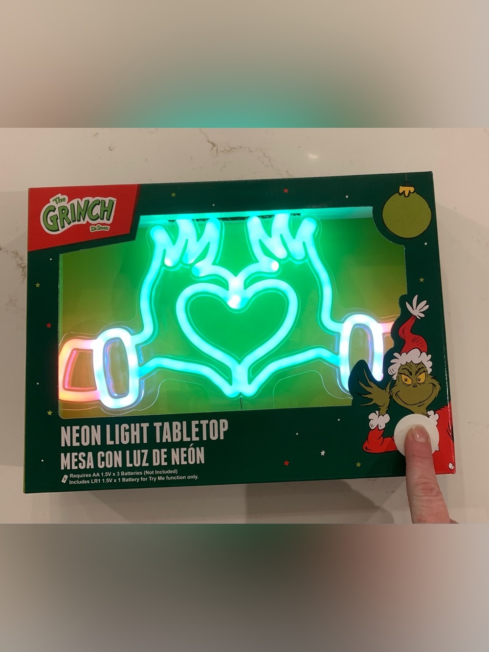 Dr Seuss The Grinch Neon Tabletop Light Up Christmas Decor 8”  NEW In Box.